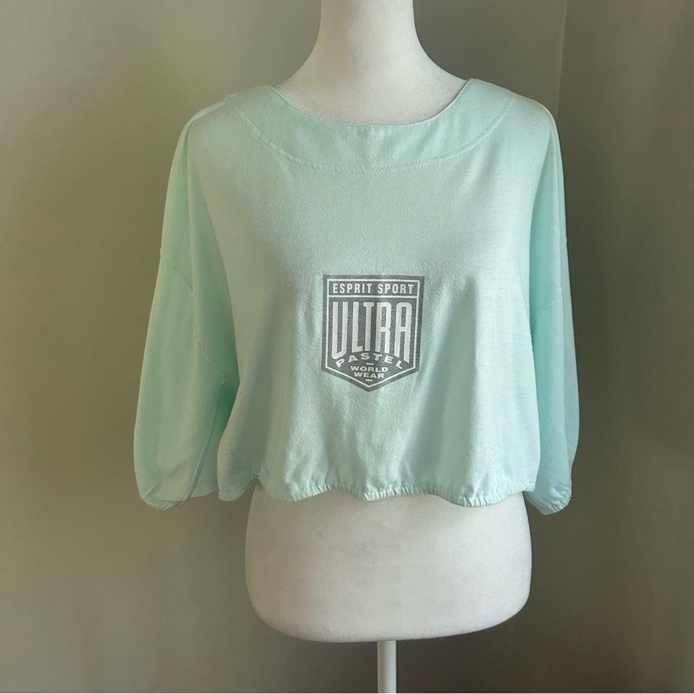Green Puff Sleeve Crop Sweatshirt